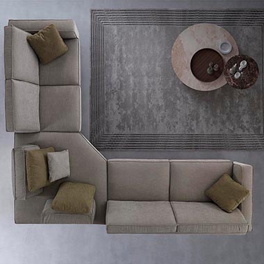 divano moderno con struttura ad angolo e cuscini